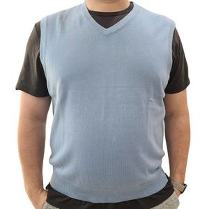 Lands End Supima Cotton Vest Light Blue Men's XL Sweater Knit Sleeveless 46-48